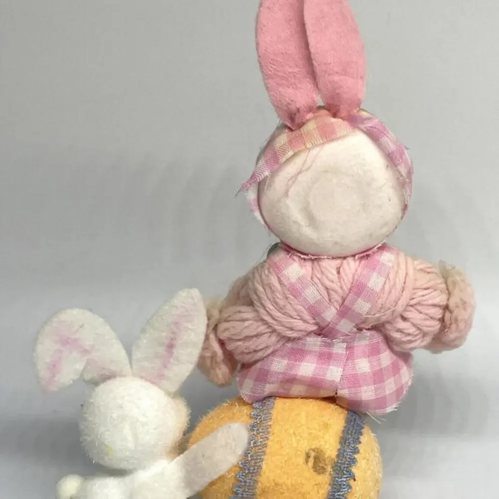 Felt Yarn Bunny Girl Doll Easter‎ Decoration Mid Century Taiwan Vintage